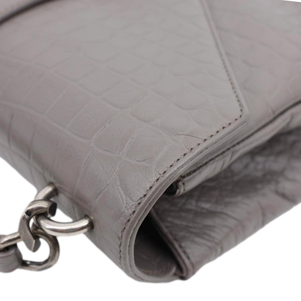 YVES SAINT LAURENT College Medium Crocodile Embossed Leather Satchel Bag Gray