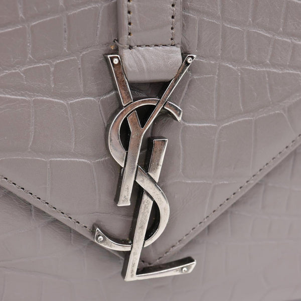 YVES SAINT LAURENT College Medium Crocodile Embossed Leather Satchel Bag Gray