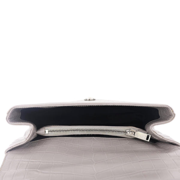 YVES SAINT LAURENT College Medium Crocodile Embossed Leather Satchel Bag Gray