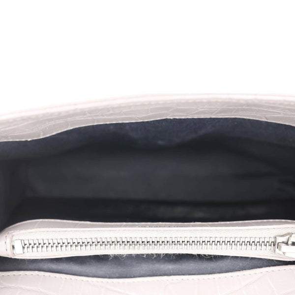 YVES SAINT LAURENT College Medium Crocodile Embossed Leather Satchel Bag Gray