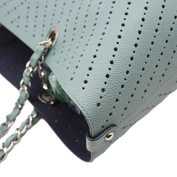 CHANEL Perforated Grained Calfskin Leather Shopping Tote Bag Green