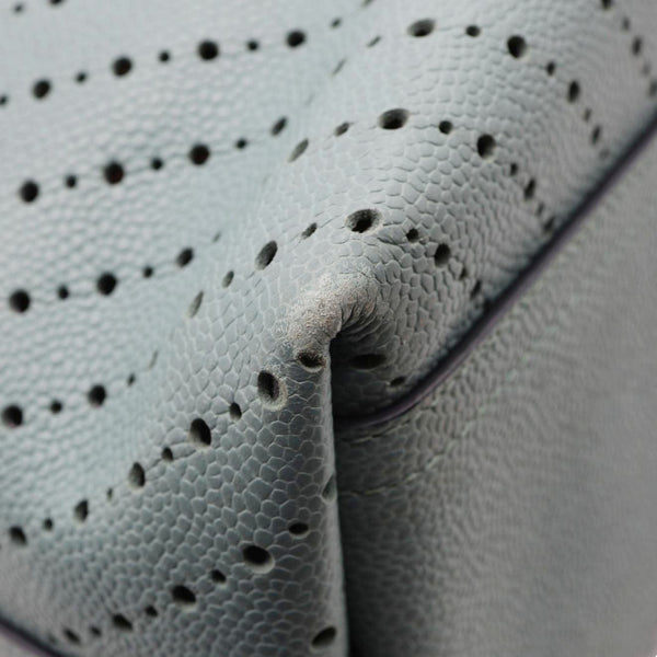 CHANEL Perforated Grained Calfskin Leather Shopping Tote Bag Green