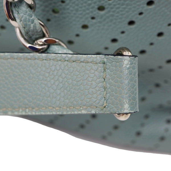 CHANEL Perforated Grained Calfskin Leather Shopping Tote Bag Green