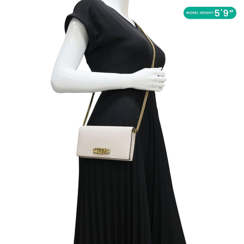 GUCCI Interlocking G Leather Chain Wallet Beige 746056