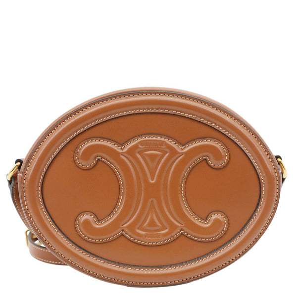 CELINE Triomphe Oval Calfskin Cuir Shoulder Bag Tan