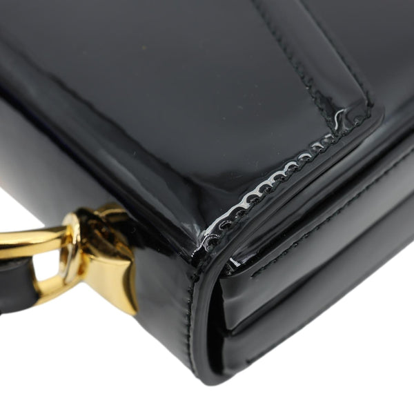 GUCCI Sylvie 1969 Mini Patent Leather Top Handle Crossbody Bag Black 589479