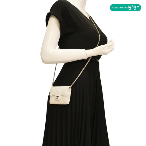 CHANEL Classic Flap Small Caviar Quilted Leather Chain Wallet White