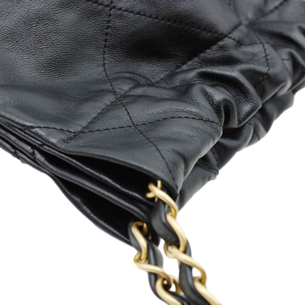 CHANEL 22 Small Shiny Calfskin Leather Chain Crossbody Bag Black