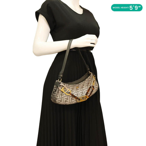 FENDI FF O'Lock Swing Chenille Vitello King Plexiglass Shoulder Bag Grey