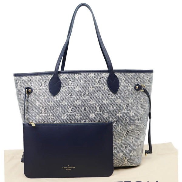 LOUIS VUITTON Neverfull MM Denim Monogram Jacquard Tote Bag Grey