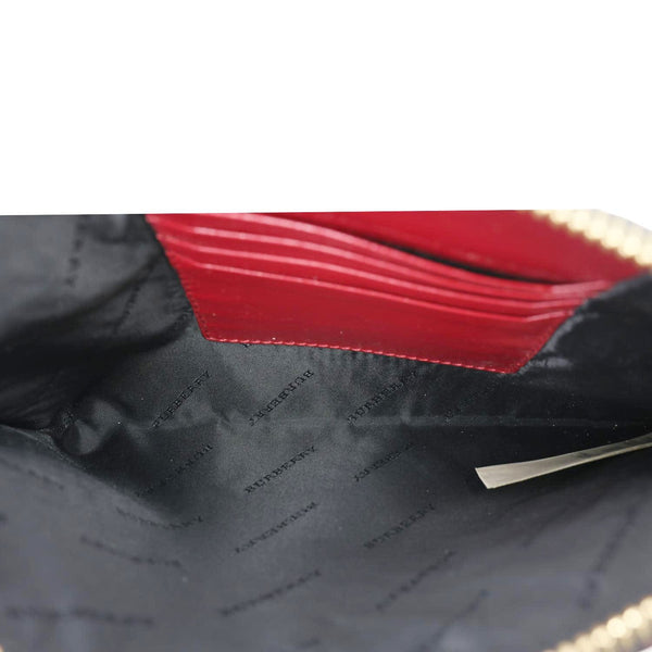 BURBERRY Peyton Grain Check Embossed Leather Clutch Crossbody Bag Red