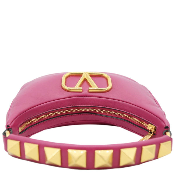VALENTINO Garavani VLogo Stud Leather Hobo Bag Rose Pink