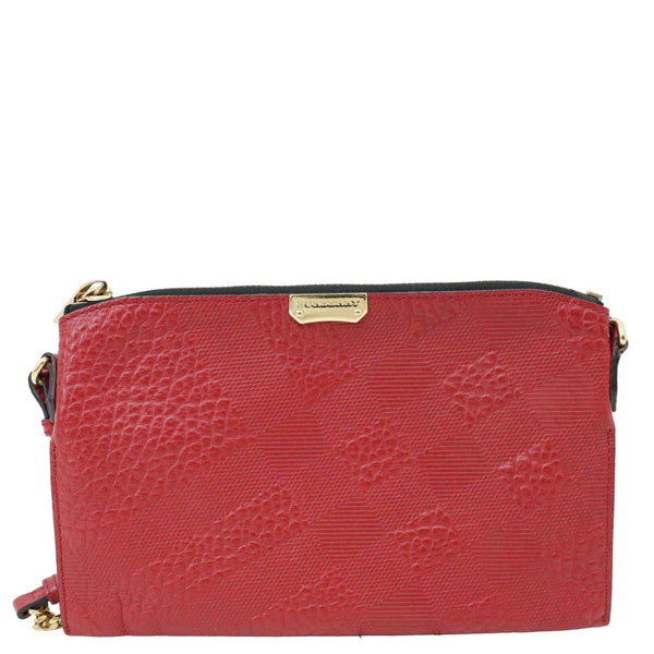 BURBERRY Peyton Grain Check Embossed Leather Clutch Crossbody Bag Red