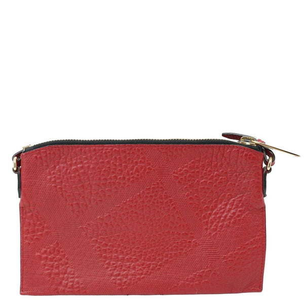 BURBERRY Peyton Grain Check Embossed Leather Clutch Crossbody Bag Red