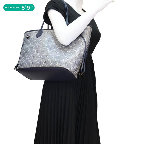 LOUIS VUITTON Neverfull MM Denim Monogram Jacquard Tote Bag Grey