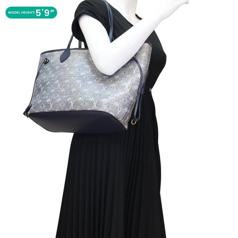 LOUIS VUITTON Neverfull MM Denim Monogram Jacquard Tote Bag Grey