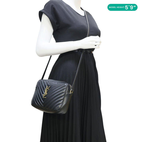 YVES SAINT LAURENT Lou Chevron Leather Camera Bag Black