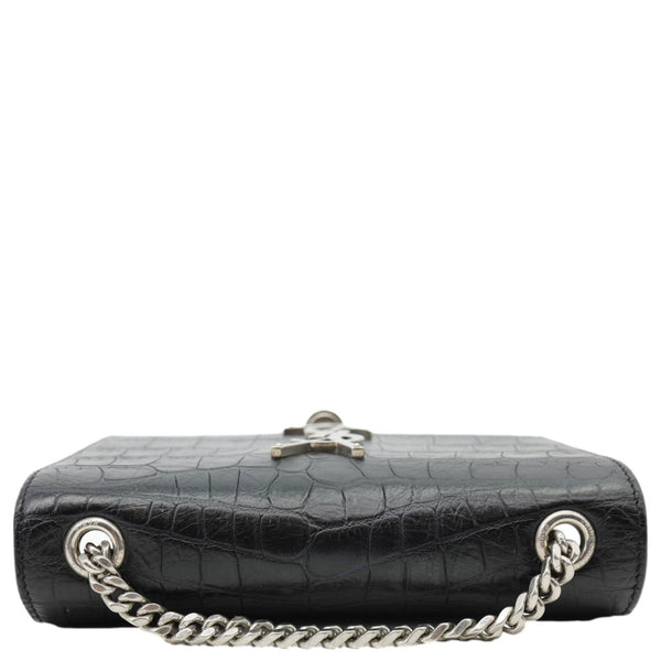 YVES SAINT LAURENT Kate Tassel Crocodile Embossed Leather Crossbody Bag Black