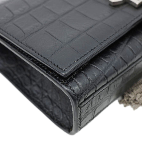 YVES SAINT LAURENT Kate Tassel Crocodile Embossed Leather Crossbody Bag Black