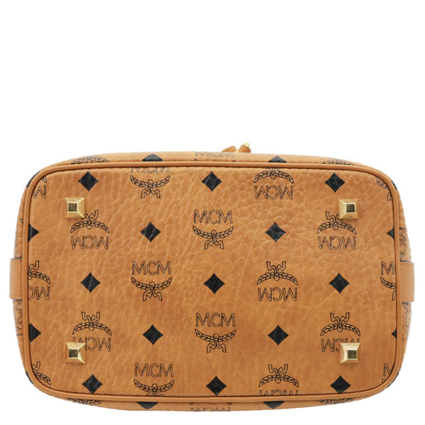 MCM Drawstring Visetos Canvas Bucket Bag Cognac