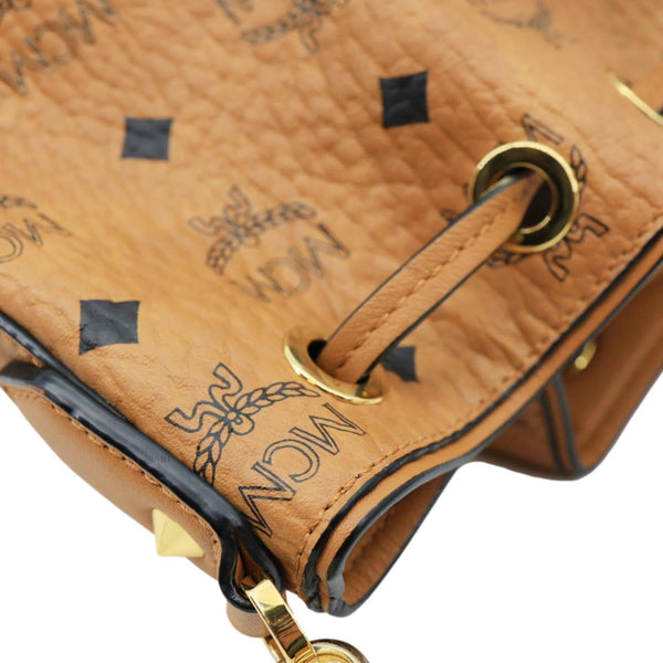MCM Drawstring Visetos Canvas Bucket Bag Cognac