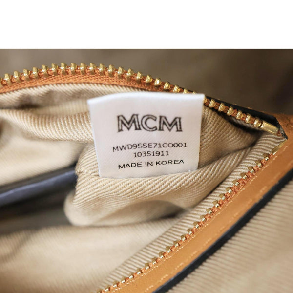 MCM Drawstring Visetos Canvas Bucket Bag Cognac