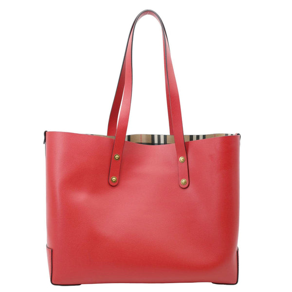 BURBERRY Crest Small Calfskin Leather Tote Bag Red