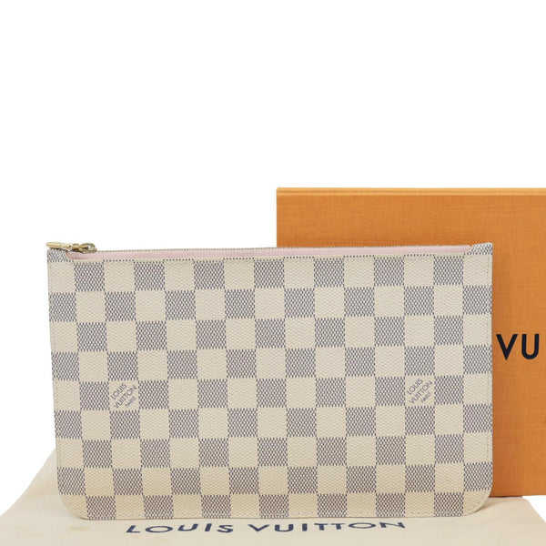 LOUIS VUITTON Neverfull Pochette Damier Azur Wristlet Rose Ballerine