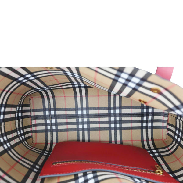 BURBERRY Crest Small Calfskin Leather Tote Bag Red