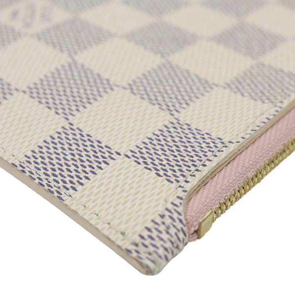 LOUIS VUITTON Neverfull Pochette Damier Azur Wristlet Rose Ballerine