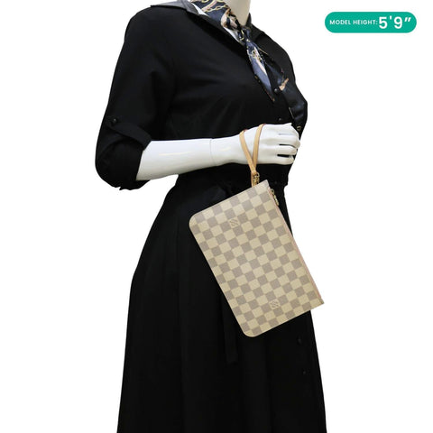 LOUIS VUITTON Neverfull MM Pochette Damier Azur Wristlet Rose Ballerine