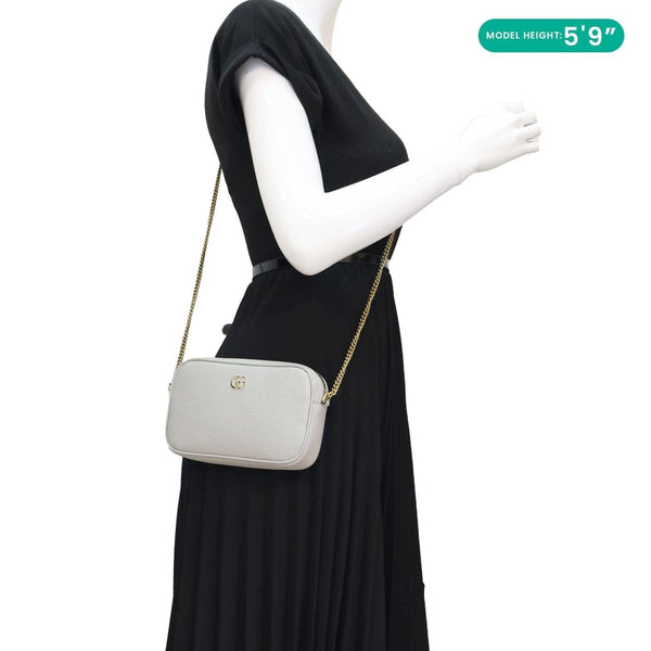 GUCCI GG Marmont Super Mini Calfskin Leather Camera Shoulder Bag Grey 772759
