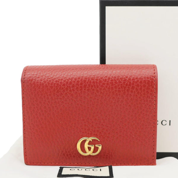 GUCCI GG Marmont Pebbled Leather Wallet Red