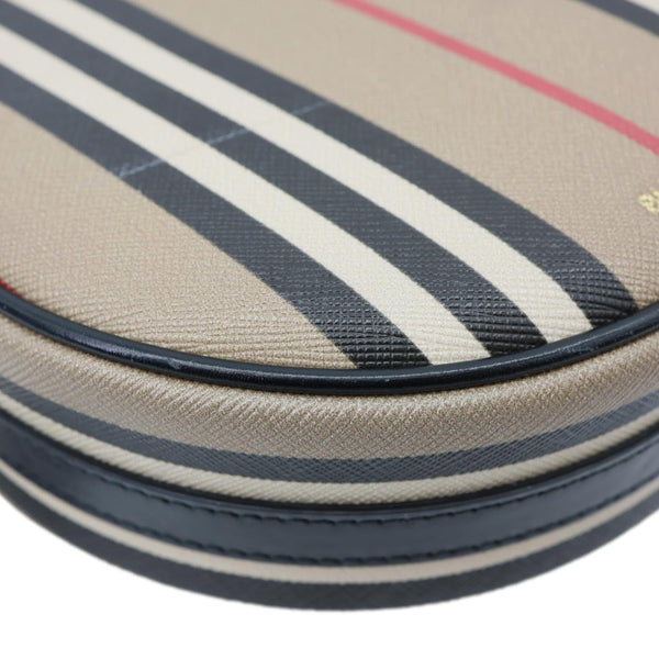 BURBERRY Louise E-Canvas Icon Stripe Round Crossbody Bag Beige