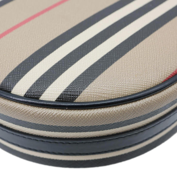 BURBERRY Louise E-Canvas Icon Stripe Round Crossbody Bag Beige