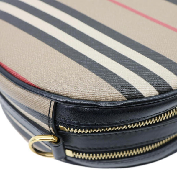 BURBERRY Louise E-Canvas Icon Stripe Round Crossbody Bag Beige