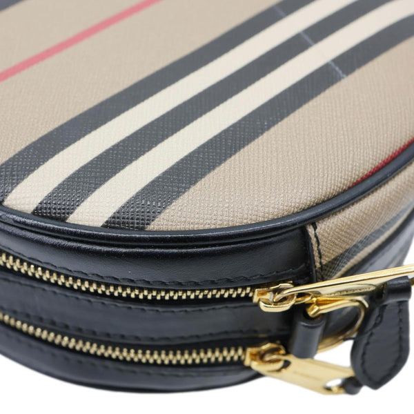 BURBERRY Louise E-Canvas Icon Stripe Round Crossbody Bag Beige