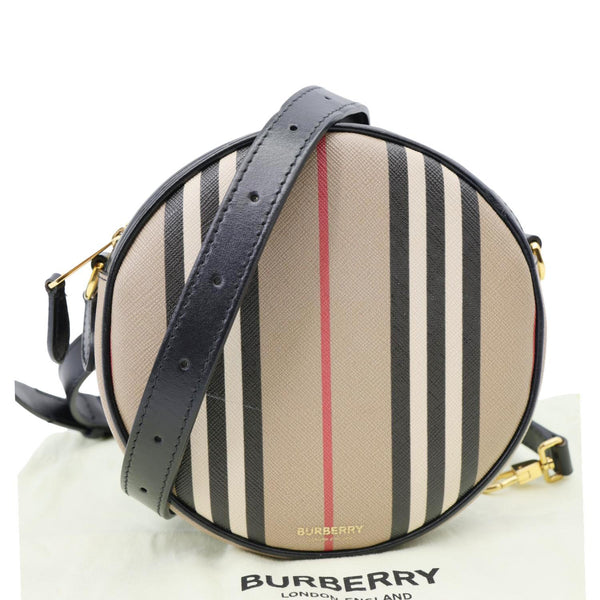 BURBERRY Louise E-Canvas Icon Stripe Round Crossbody Bag Beige