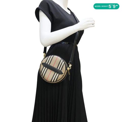 BURBERRY Louise E-Canvas Icon Stripe Round Crossbody Bag Beige