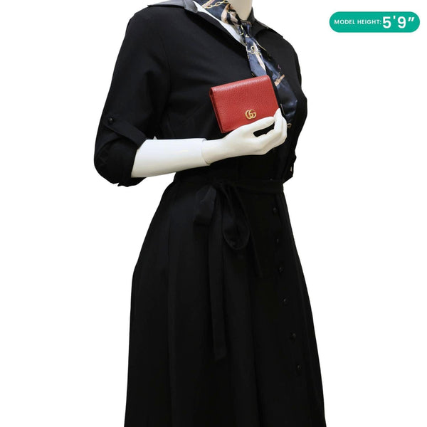 GUCCI GG Marmont Pebbled Leather Wallet Red