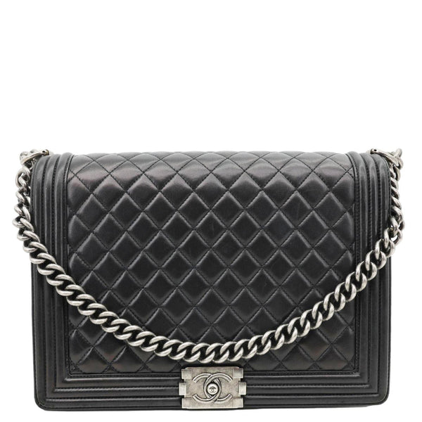 CHANEL Boy Flap Large Quilted Leather Crossbody Bag Black