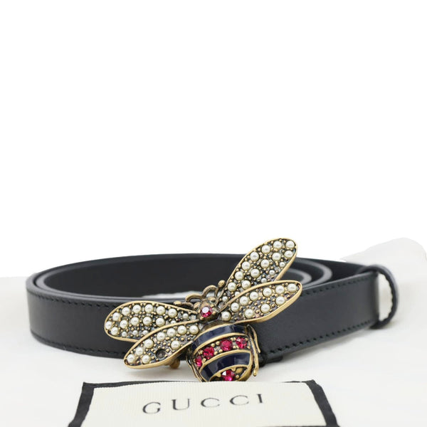 GUCCI Queen Margaret Bee Leather Belt Black 476452 Size 80/32