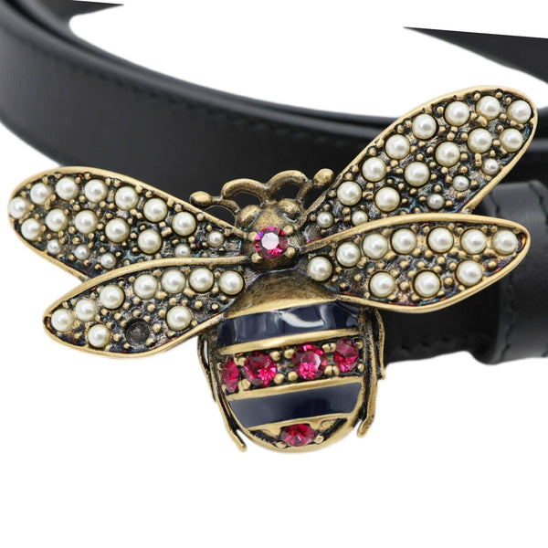 GUCCI Queen Margaret Bee Leather Belt Black 476452 Size 80/32