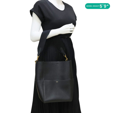CELINE Sangle Bucket Soft Grained Calfskin Tote Bag Black