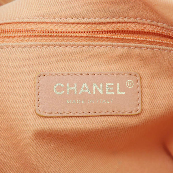CHANEL Deauville Mixed Fibers Calfskin Leather Tote Bag Peach