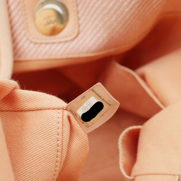 CHANEL Deauville Mixed Fibers Calfskin Leather Tote Bag Peach