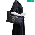 CHANEL Deauville Medium Denim Tote Bag Navy Blue