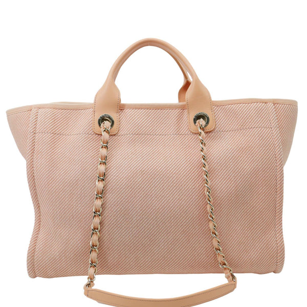 CHANEL Deauville Mixed Fibers Calfskin Leather Tote Bag Peach