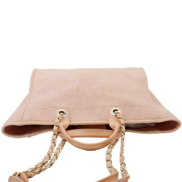 CHANEL Deauville Mixed Fibers Calfskin Leather Tote Bag Peach