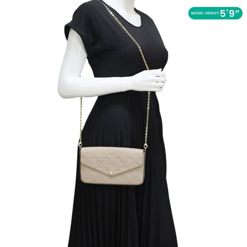 LOUIS VUITTON Felicie Pochette Monogram Empreinte Crossbody Bag Beige